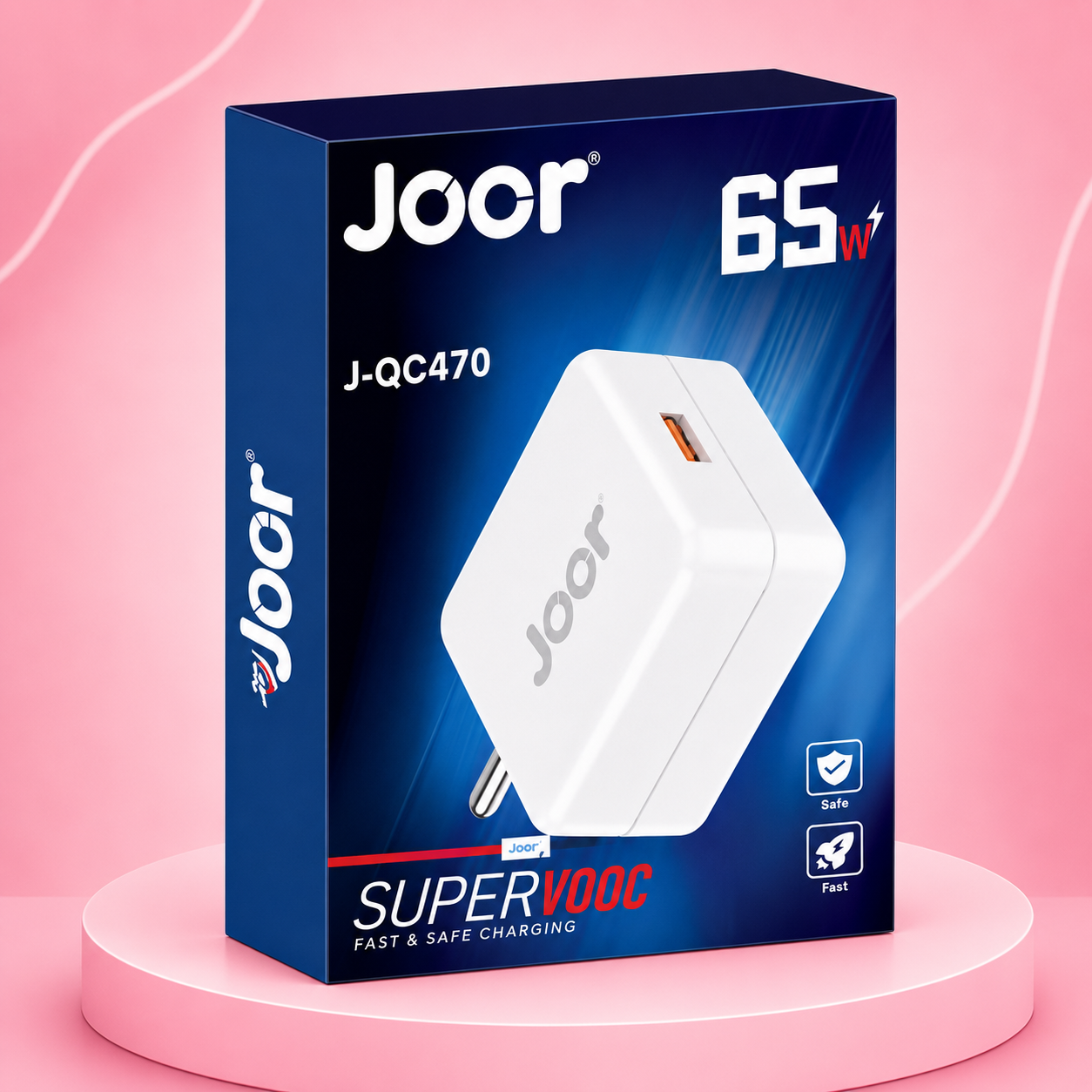 Joor J-QC470 65W SuperVOOC Fast Charger with Type-C / V8 Cable – Warp, Dash & QC 3.0 Compatible
