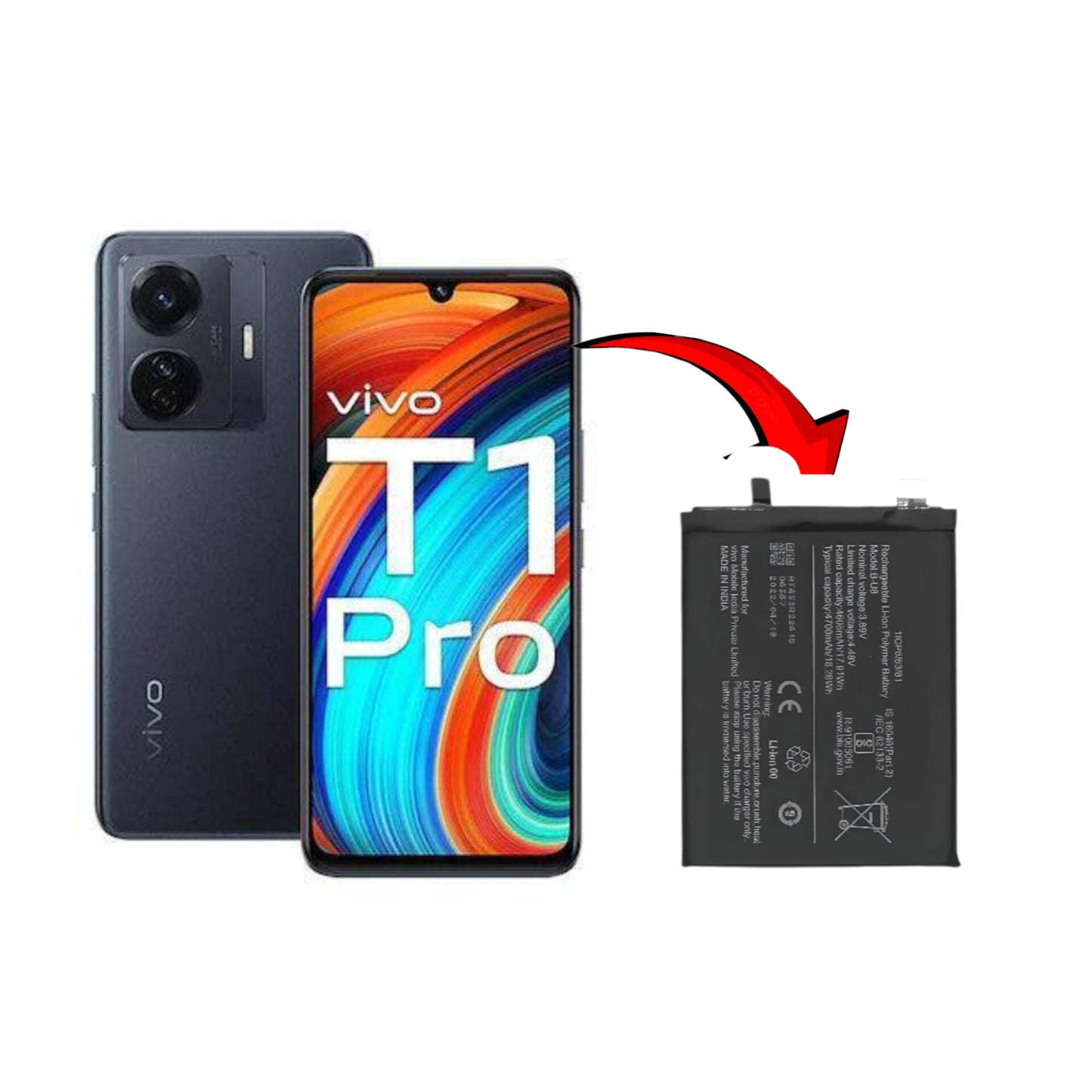 B-U8 Battery for Vivo T1 Pro 5G / iQOO Z6 Pro 5G – 4700mAh High-Capacity Replacement