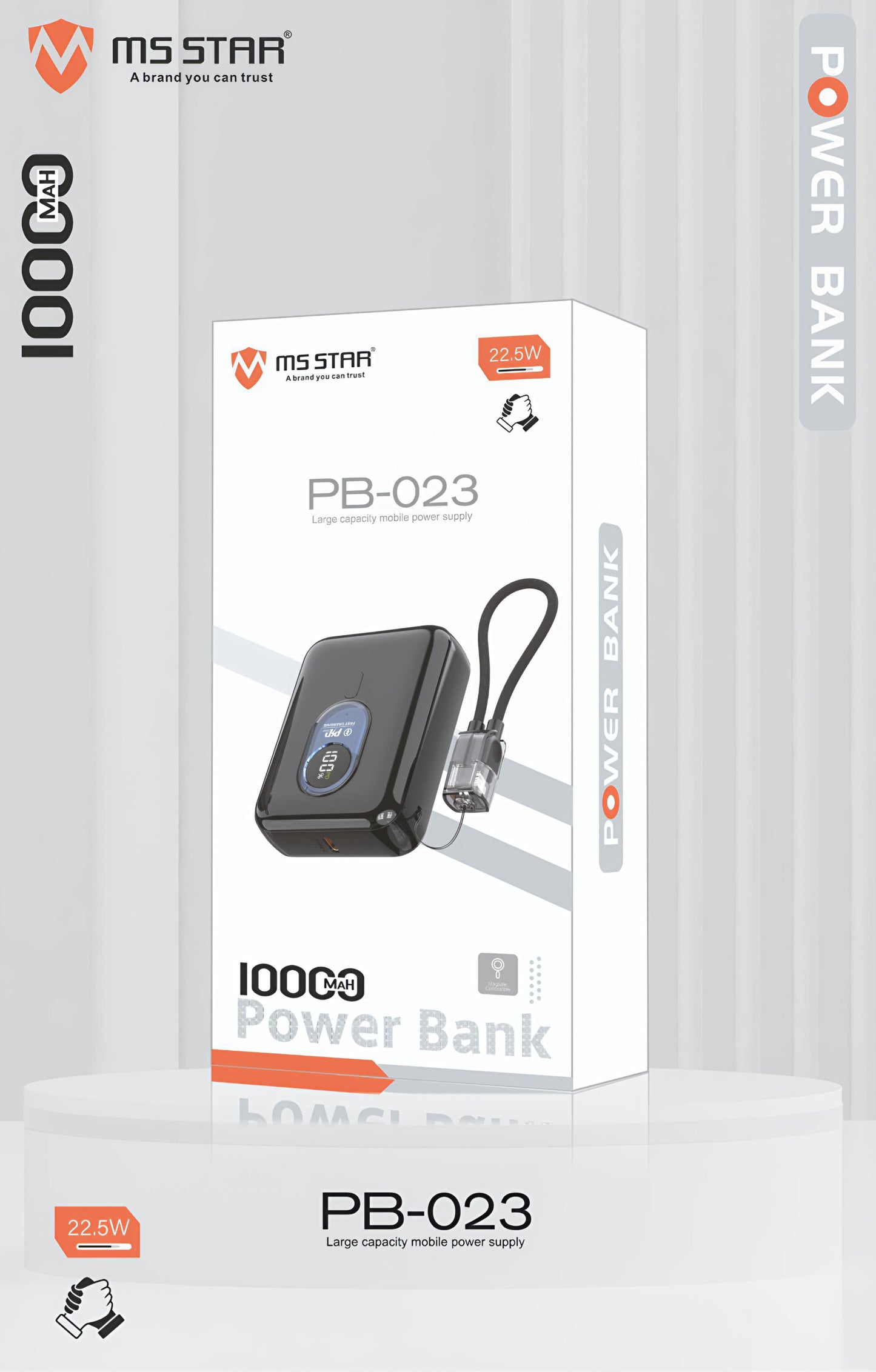 10000mAh Power Bank – 22.5W | MS STAR PB-023 | Fast Charging with Built-in Type-C Cable