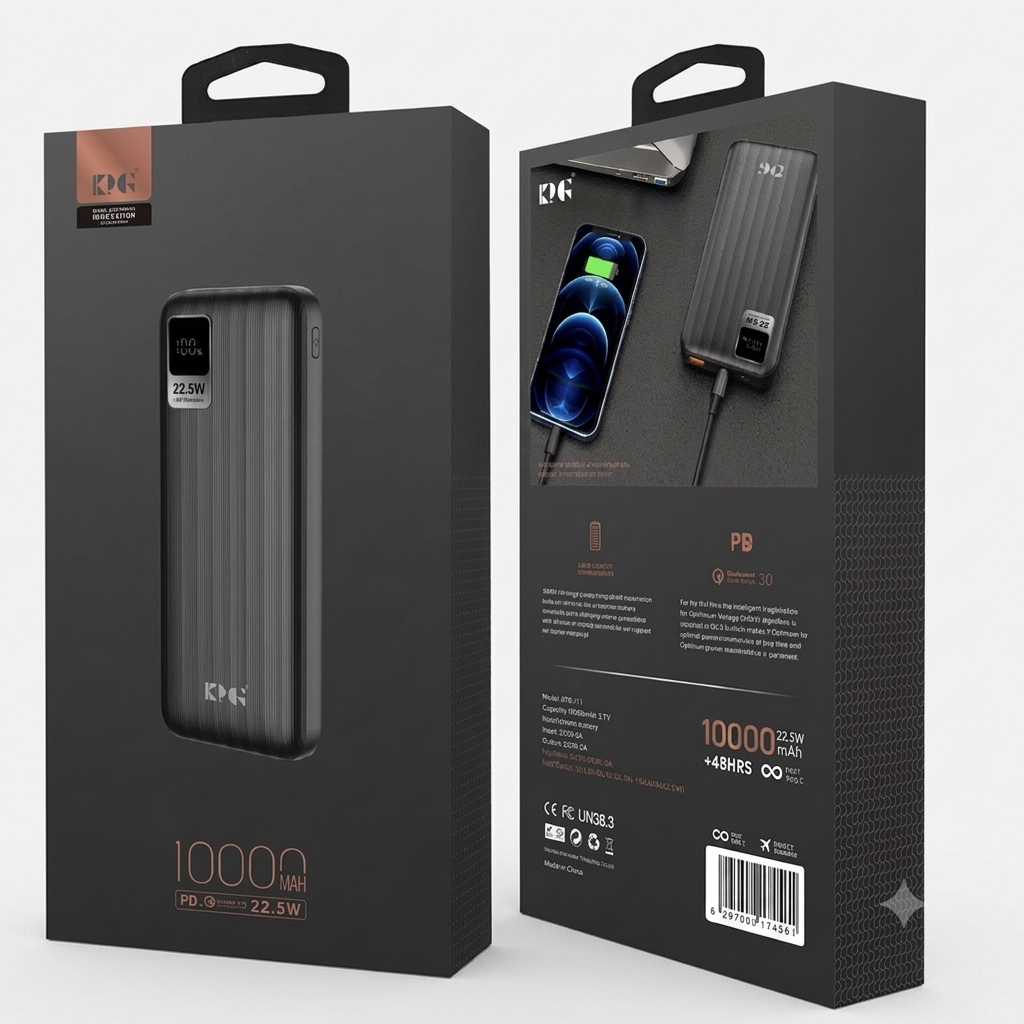 KPG 10000mAh Portable Power Bank – 22.5W Fast Charging with Power Delivery (PD) & QC 3.0, Digital LED Display