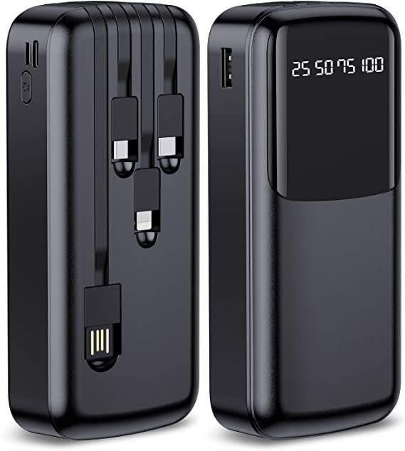 Portable Power Bank with Built-in Cables | Fast Charging 10000mAh
