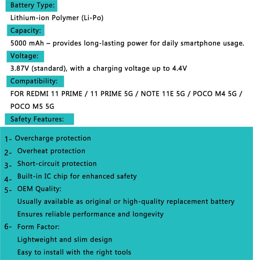 BN5H Battery for Redmi 11 Prime / Poco M5 / Poco M4 5G – 5000mAh High-Capacity Replacement Battery