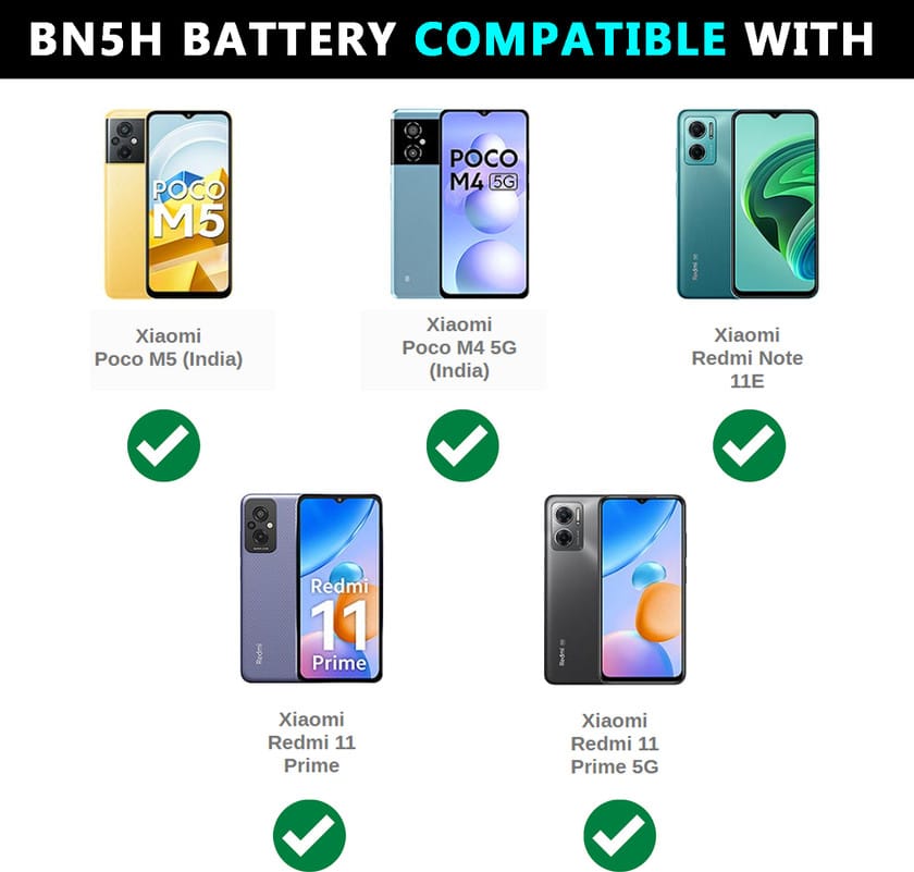 BN5H Battery for Redmi 11 Prime / Poco M5 / Poco M4 5G – 5000mAh High-Capacity Replacement Battery