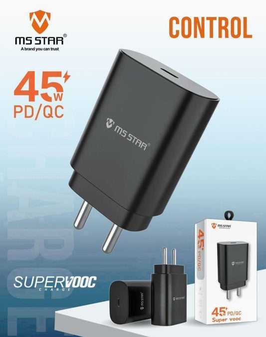 MS STAR 45W Ultra-Fast Wall Charger | PD & QC 3.0 Support | SuperVOOC Charge for Smartphones
