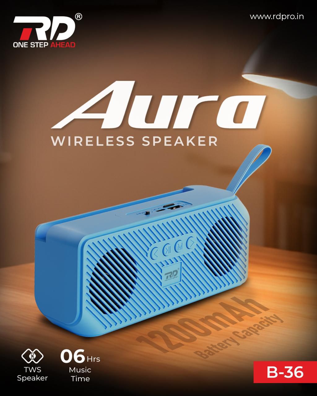 RD Aura B-36 Wireless Bluetooth Speaker | 1200mAh Battery | TWS Stereo | 6 Hours Playtime | Portable Speaker