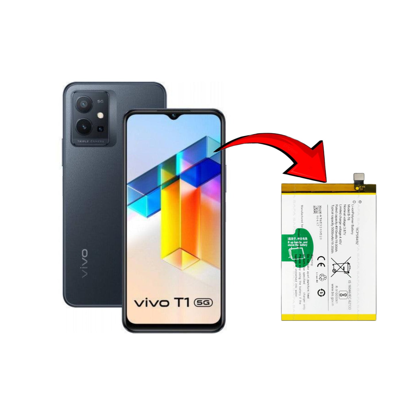 B-T6 Battery for Vivo T1 5G – 5000mAh High-Capacity Li-ion Polymer Replacement