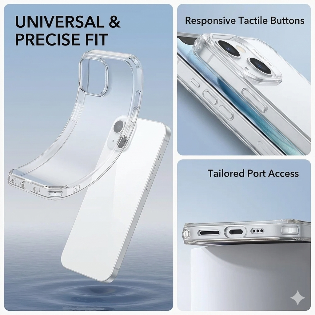 iPhone 15 Plus Clear Case – Shockproof Soft Silicone Slim Cover – Transparent & Scratch Resistant