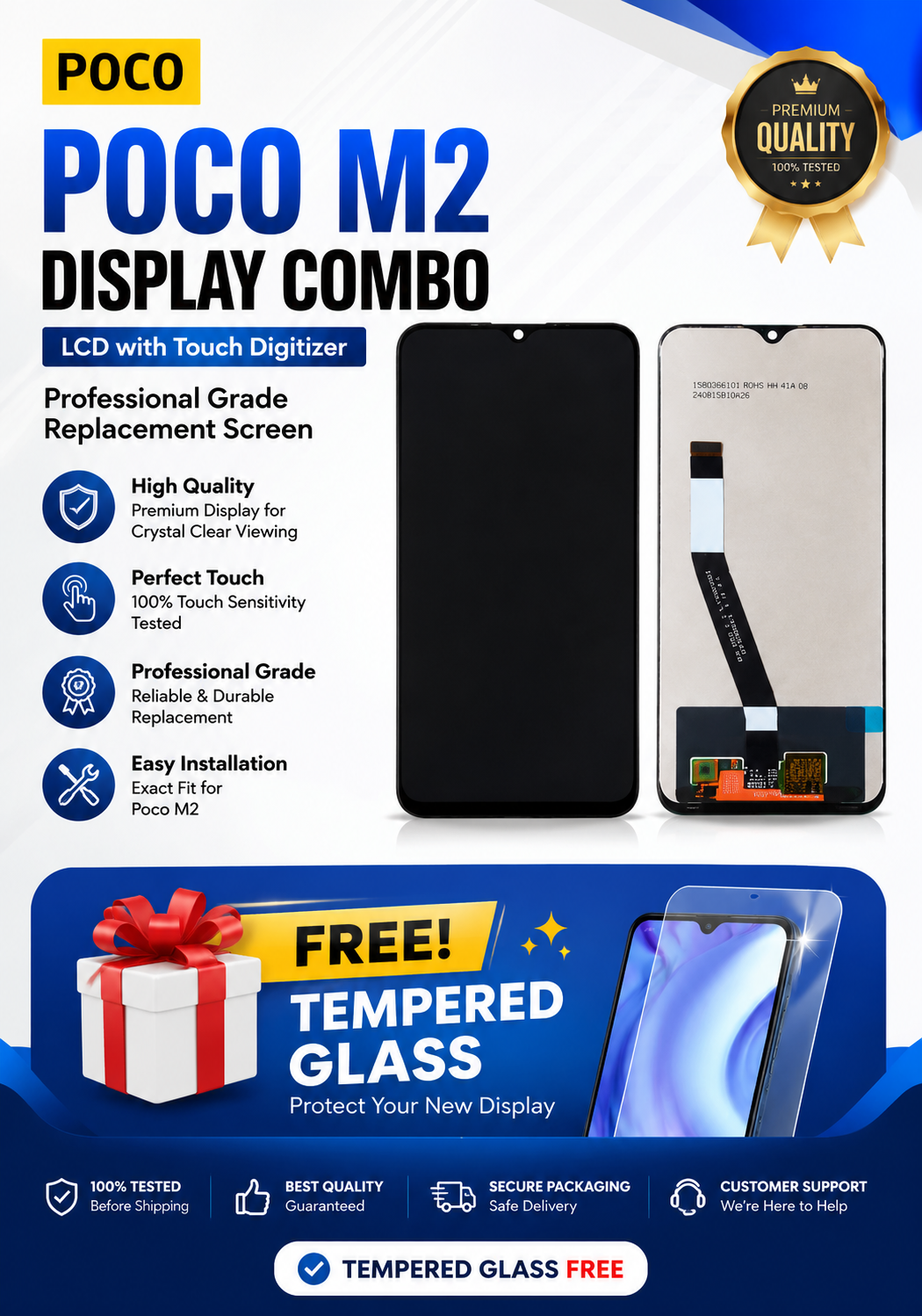 Poco M2 High-Quality Display Combo | LCD with Touch Digitizer | Professional Grade Replacement Screen ( Tempered Glass free )