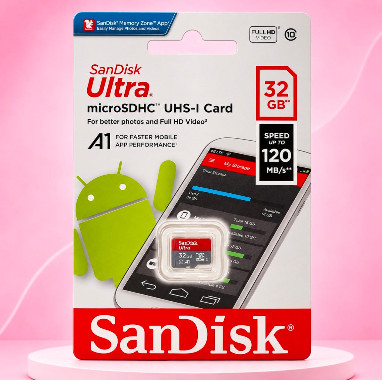 SanDisk Ultra 32GB microSDHC UHS-I Memory Card – Up to 120MB/s Speed, Class 10, A1