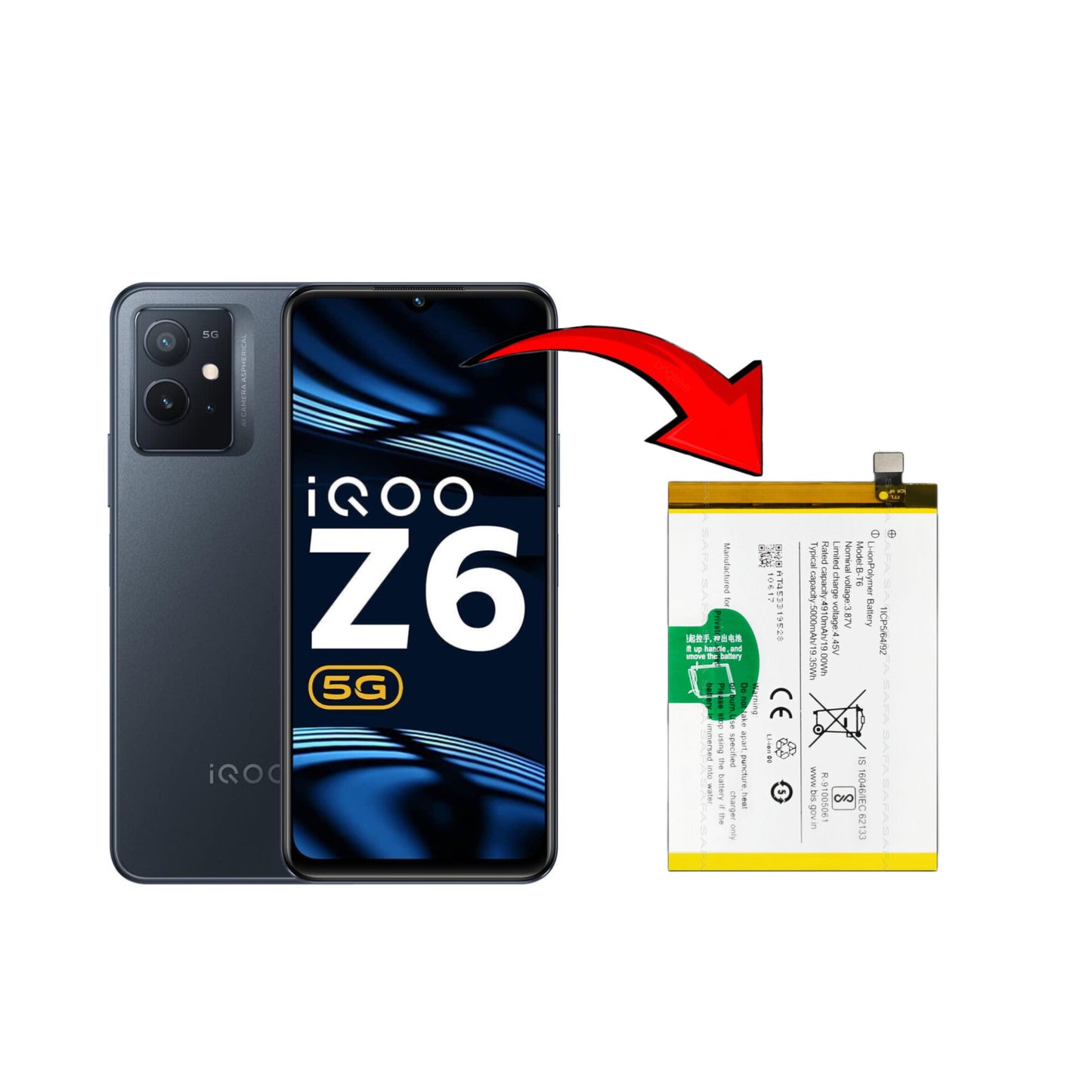 B-T6 Battery for iQOO Z6 5G – 5000mAh High-Capacity Replacement Battery