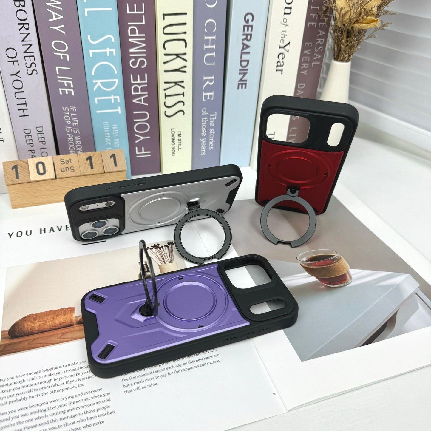 iPhone 17 Pro Magnetic Ring Stand Shockproof Case | 360° Rotating Holder | Military Grade Protection | Anti-Scratch Back Cover
