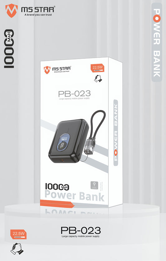10000mAh Power Bank – 22.5W | MS STAR PB-023 |  Fast Charging with Built-in Type-C Cable
