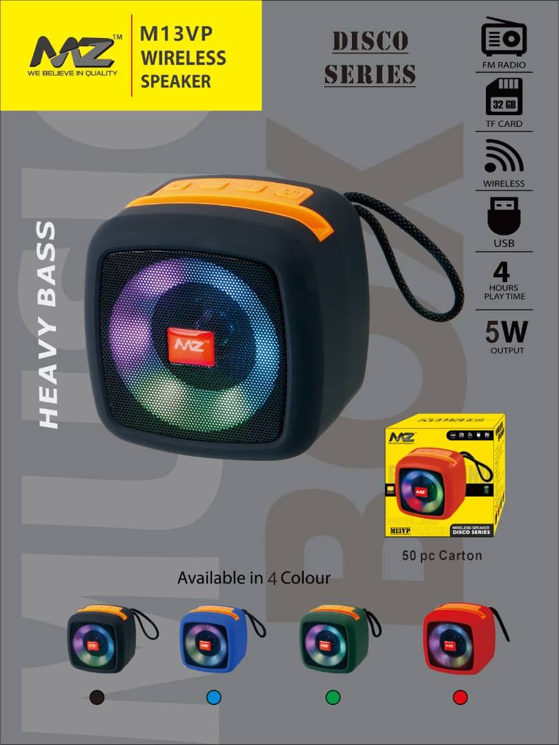 MZ M13VP Wireless Bluetooth Speaker | RGB LED Light | 5W Output | FM Radio | TF Card & USB Support